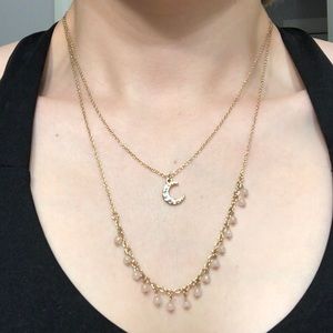 Gold multi chain moon necklace